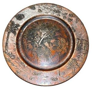 Marsha Blanke Unique Wood Palm Trees & Chimp Monkey Large Serving Plates